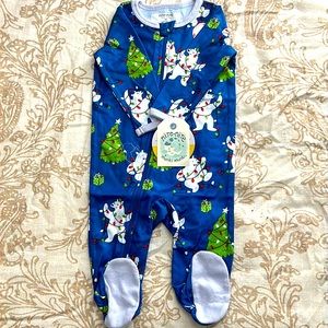 Nite Nite Baby One Piece Sleep Pajama Bodysuit Christmas Bear Design Blue NWT